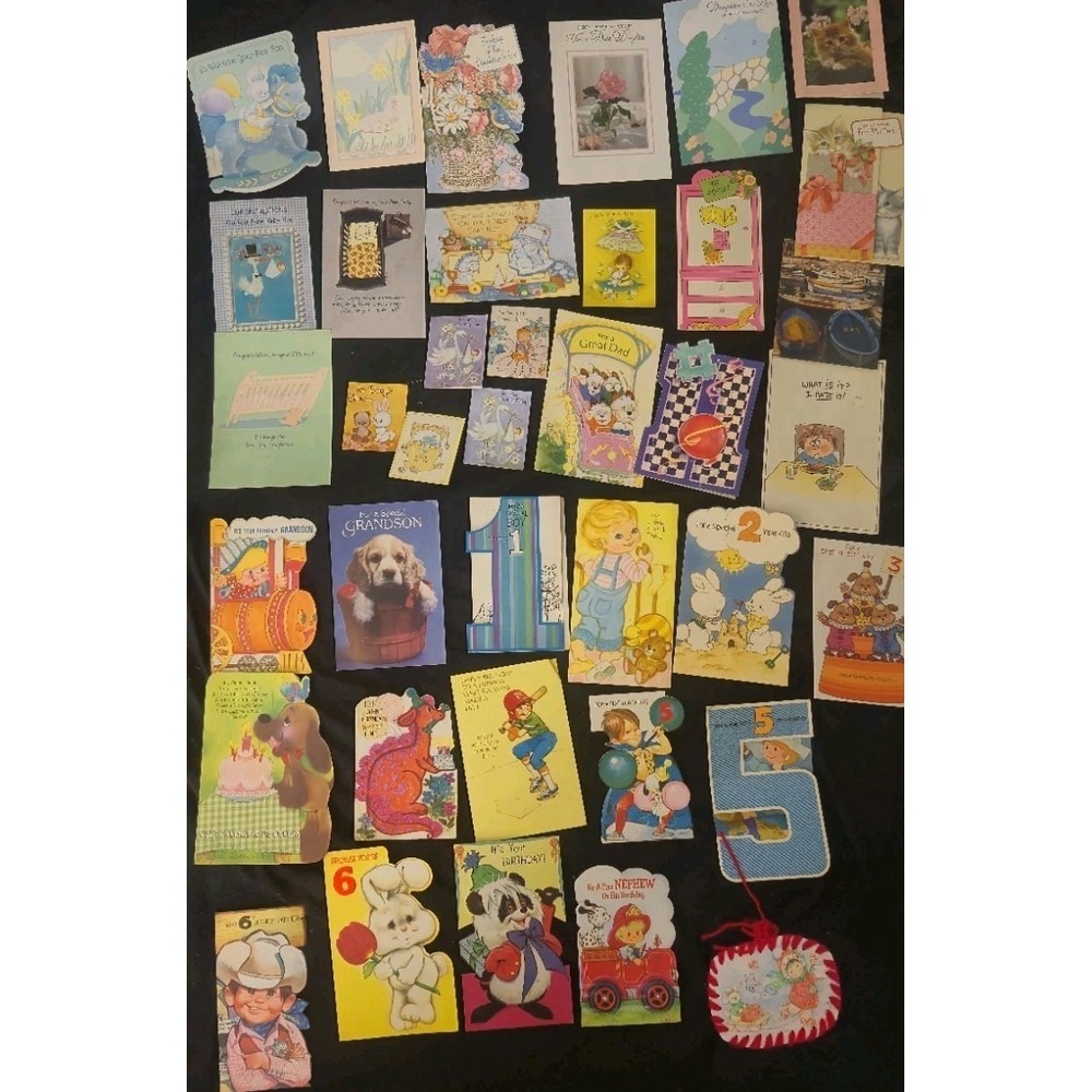 Vintage Greeting Card‎ Lot of 38 – Baby Birthday Kids Illustrated Cards Mixed...